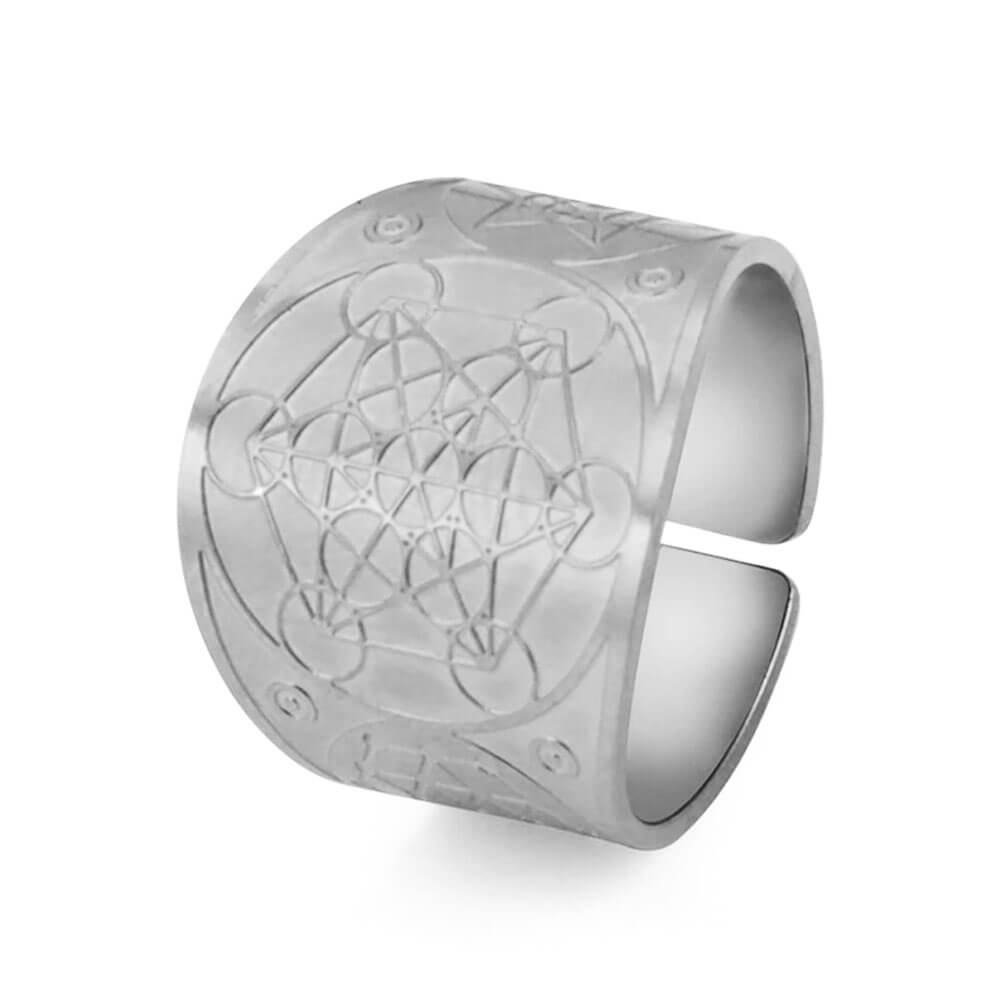 Silver Metatron's Cube Adjustable Ring