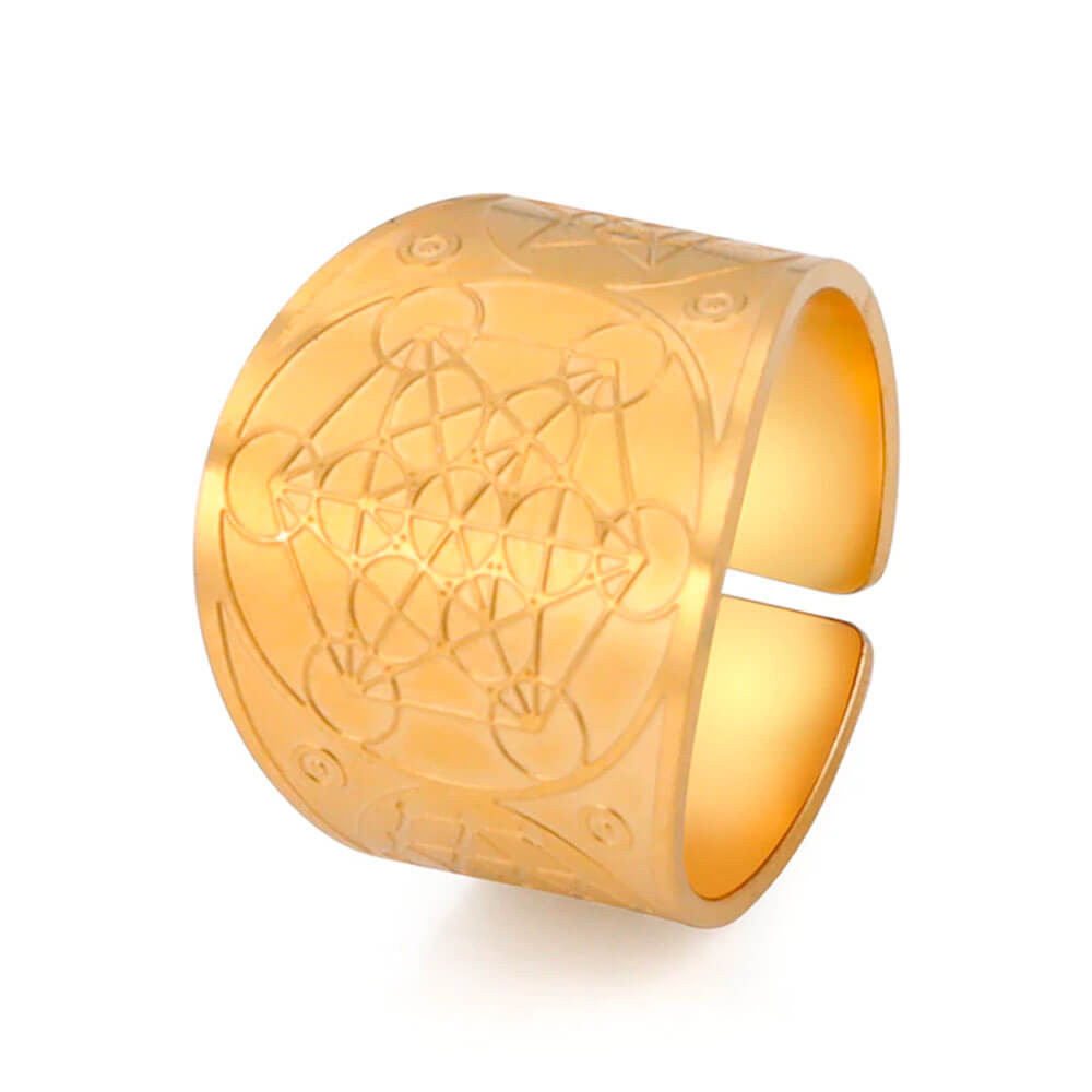 Gold Metatron's Cube Adjustable Ring