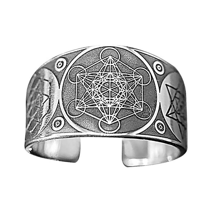 Silver Archangel Metatron's Cube Adjustable Ring