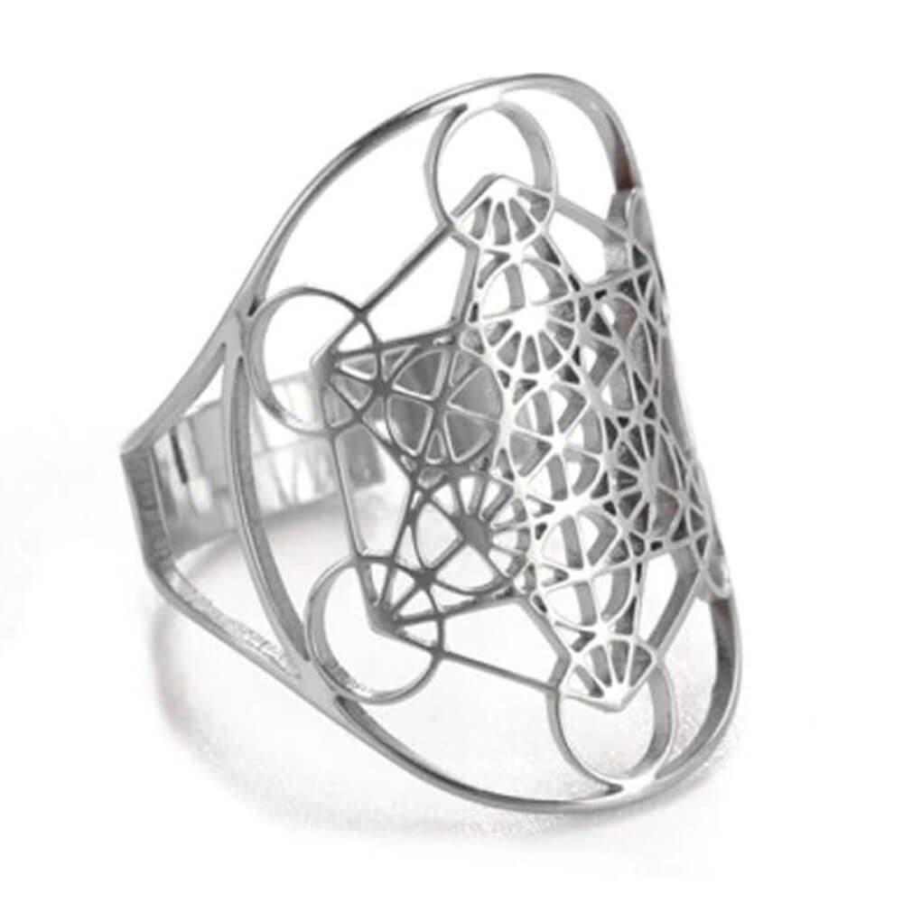 Silver Metatron's Cube Adjustable Ring – Stainless Steel