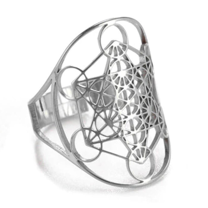 Silver Metatron's Cube Adjustable Ring – Stainless Steel