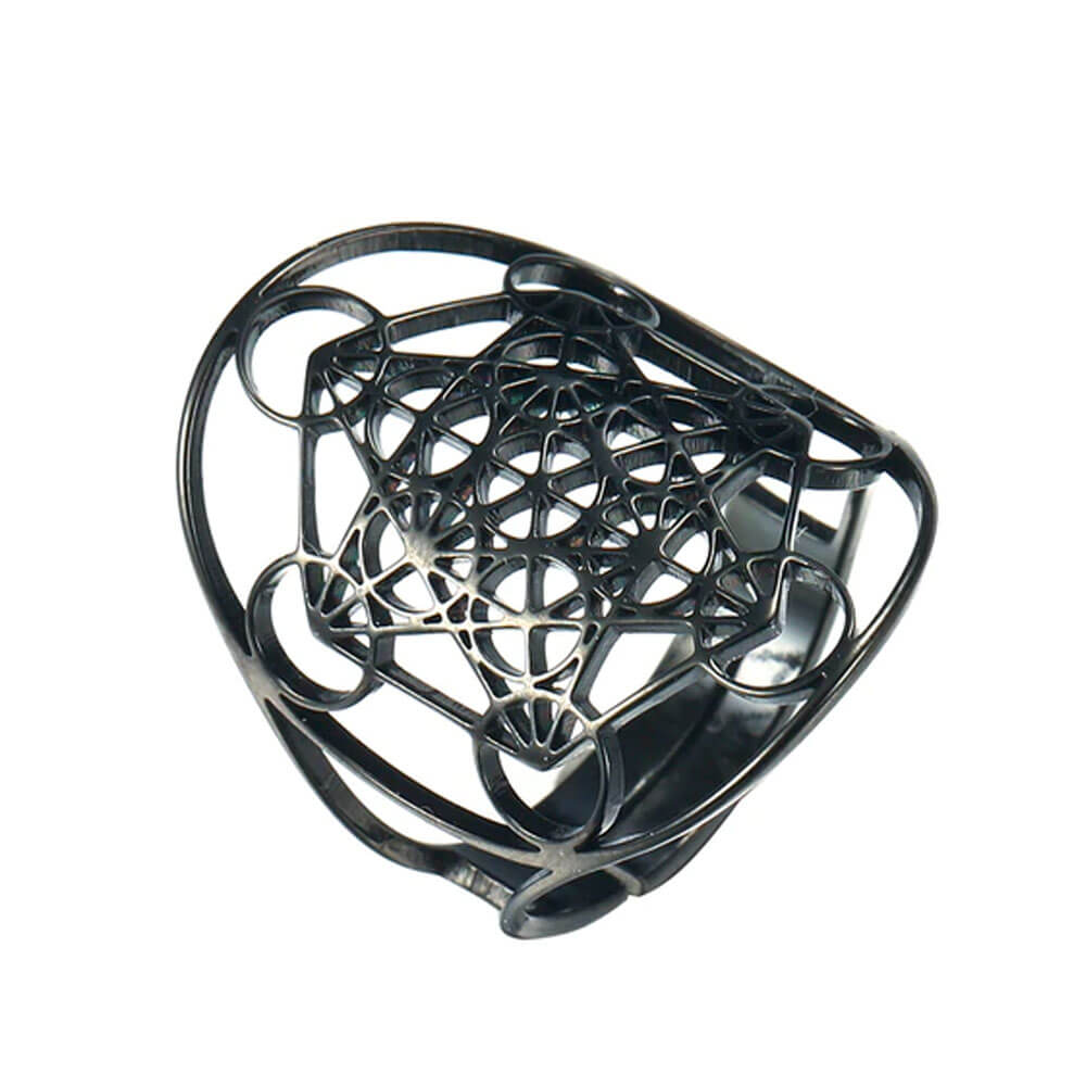 Black Metatron's Cube Adjustable Ring – Stainless Steel