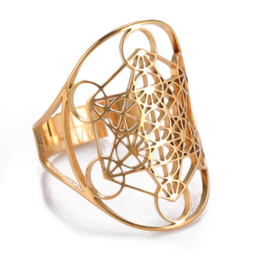 Gold Metatron's Cube Adjustable Ring – Stainless Steel