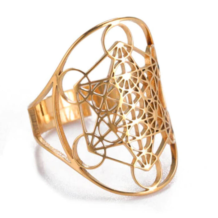 Gold Metatron's Cube Adjustable Ring – Stainless Steel