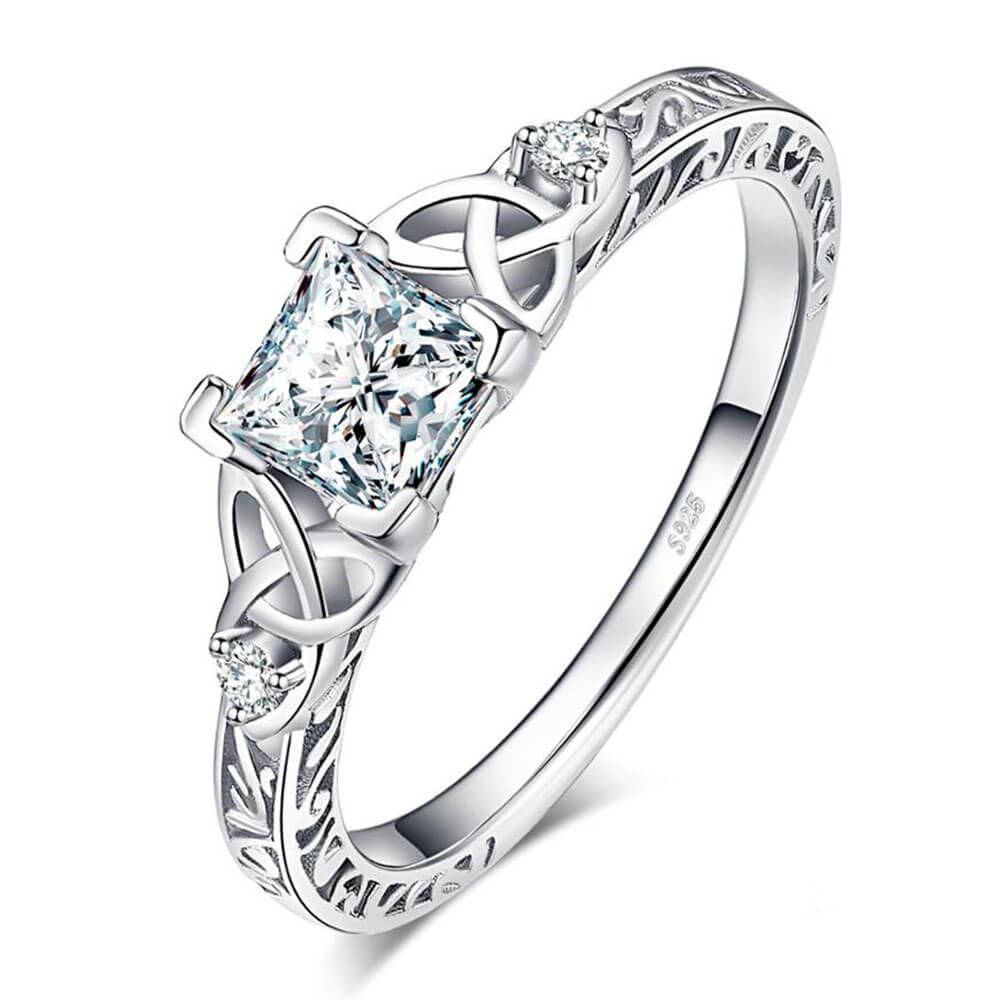 White Crystal Triquetra Engagement Ring