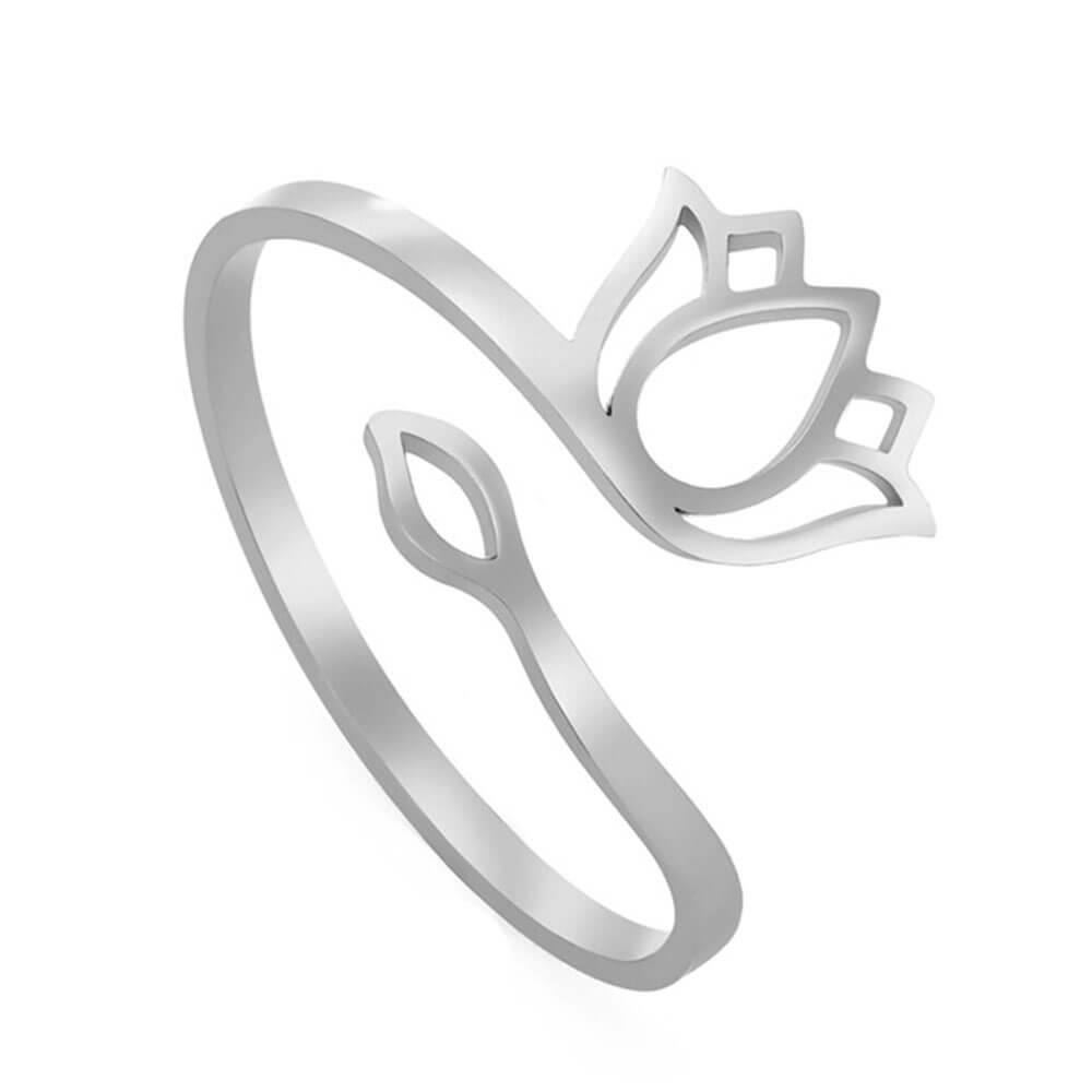 Silver Lotus Flower Small Adjustable Ring – Stainless Steel