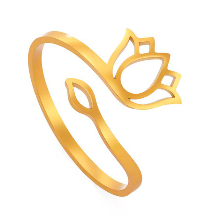 Gold Lotus Flower Small Adjustable Ring – Stainless Steel