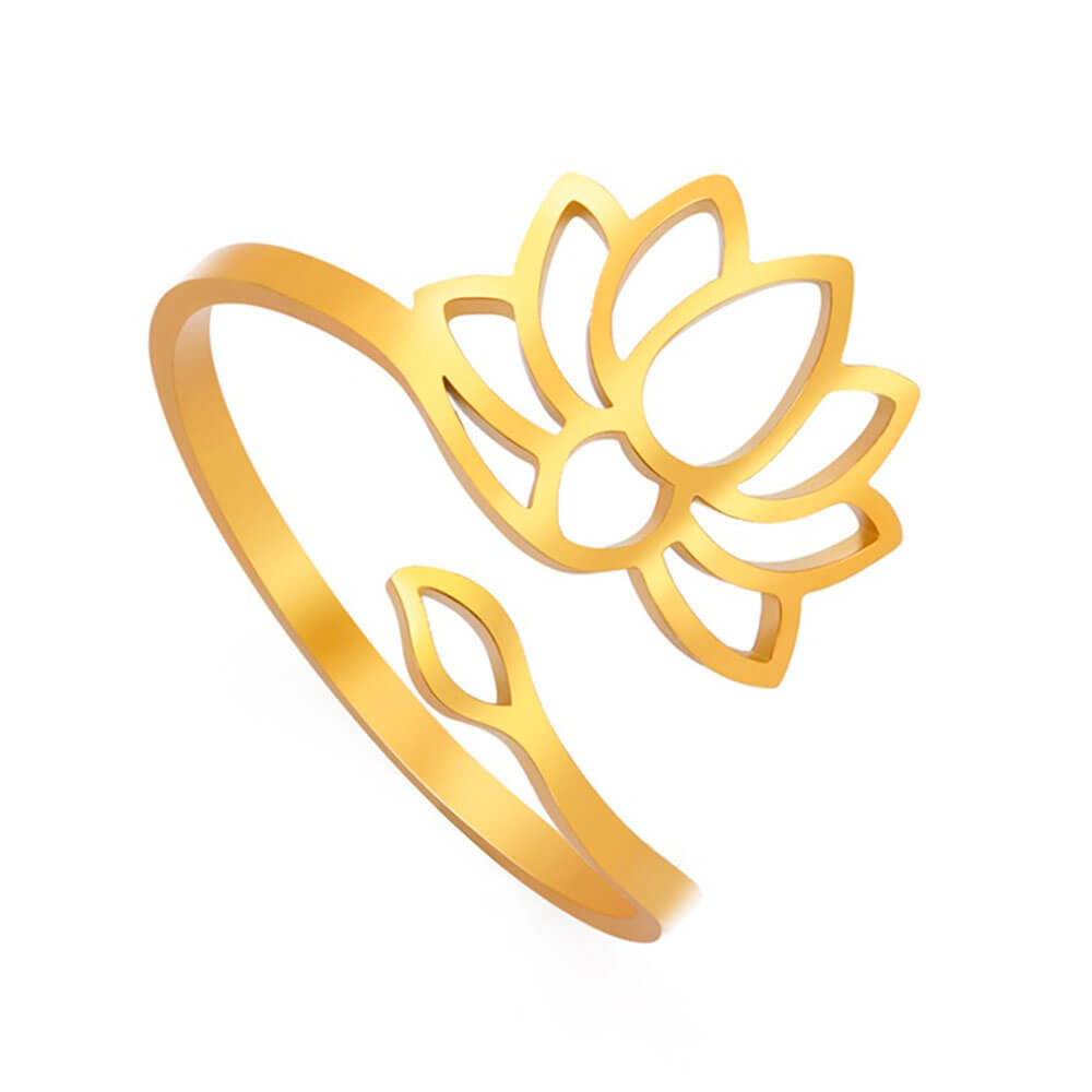 Gold Lotus Flower Adjustable Ring – Stainless Steel