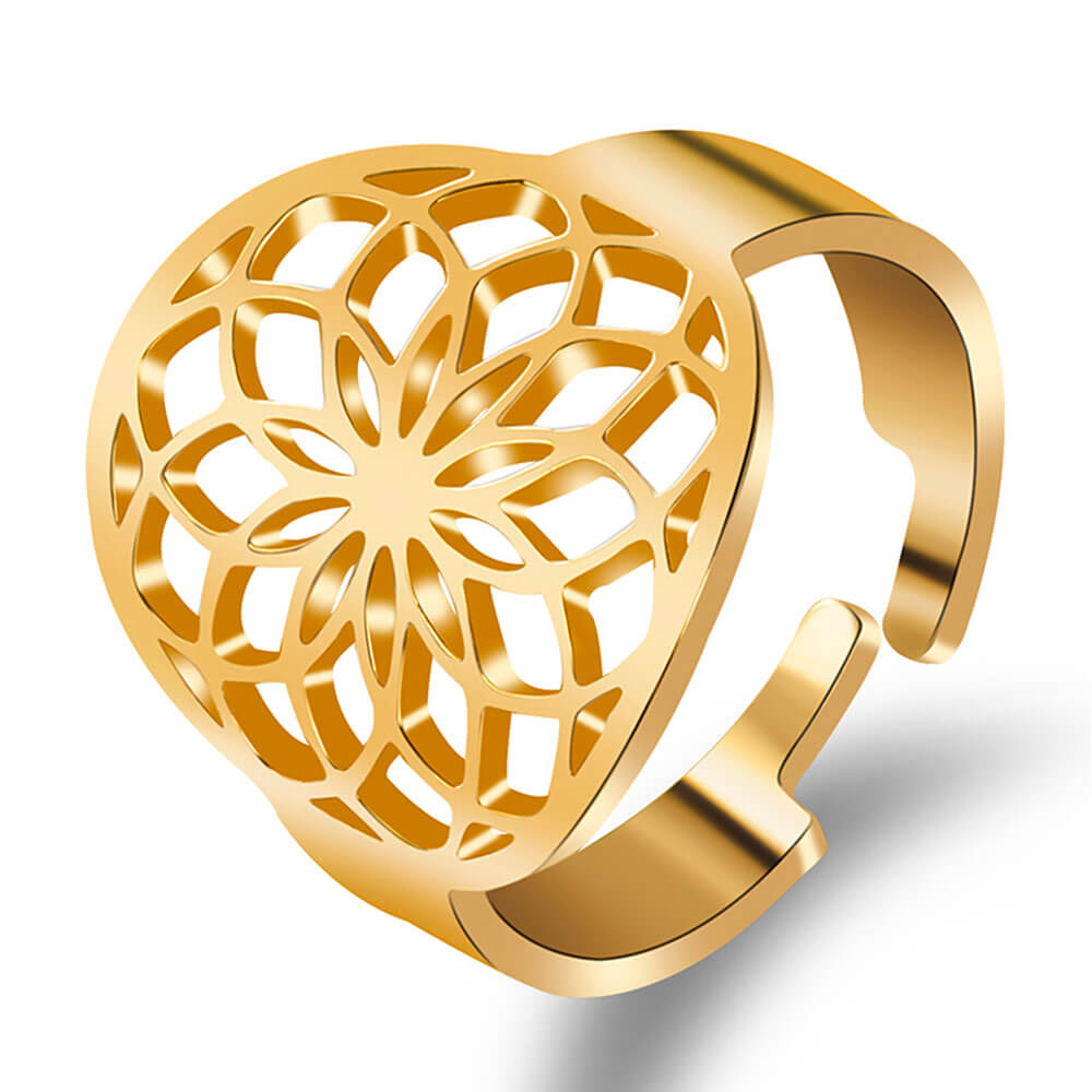 Gold Lotus Flower Adjustable Ring – Stainless Steel II