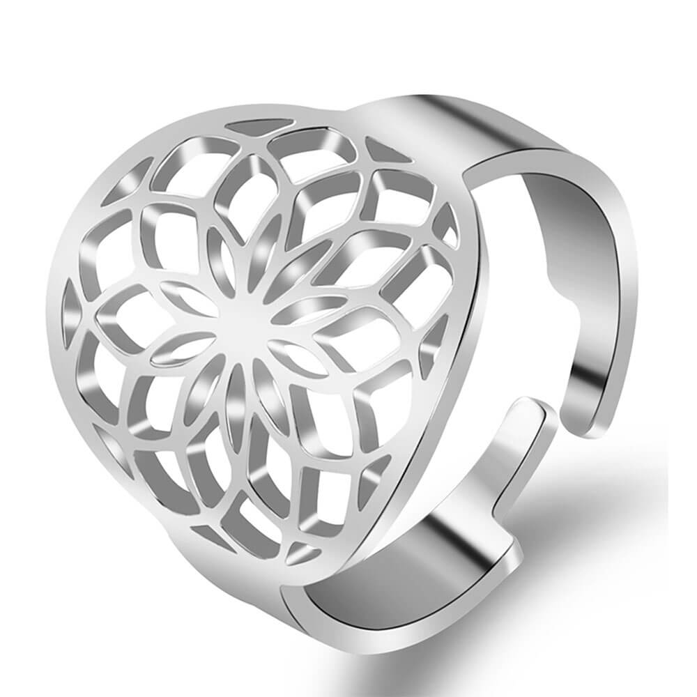 Silver Lotus Flower Adjustable Ring – Stainless Steel II