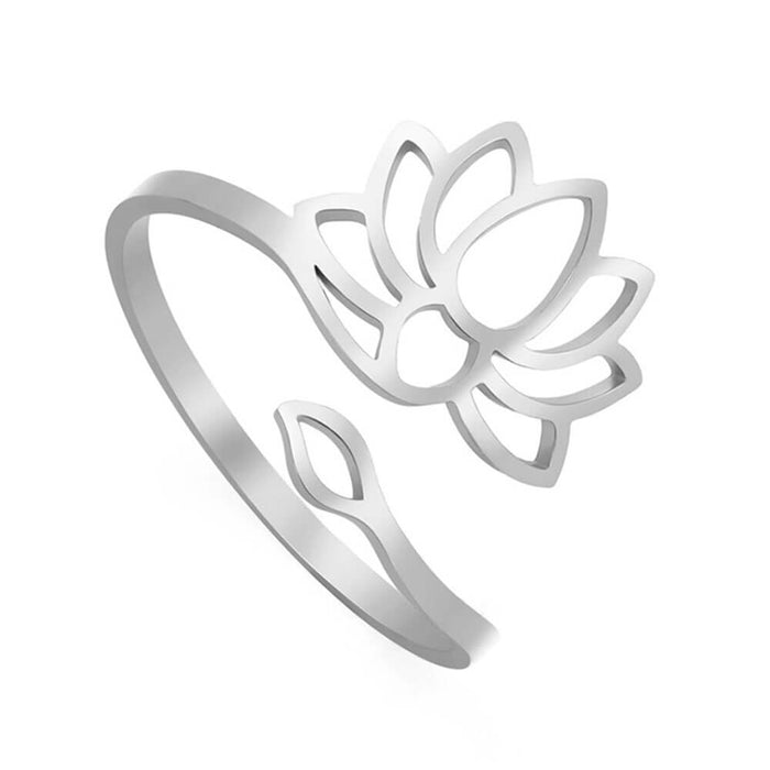 Silver Lotus Flower Adjustable Ring – Stainless Steel