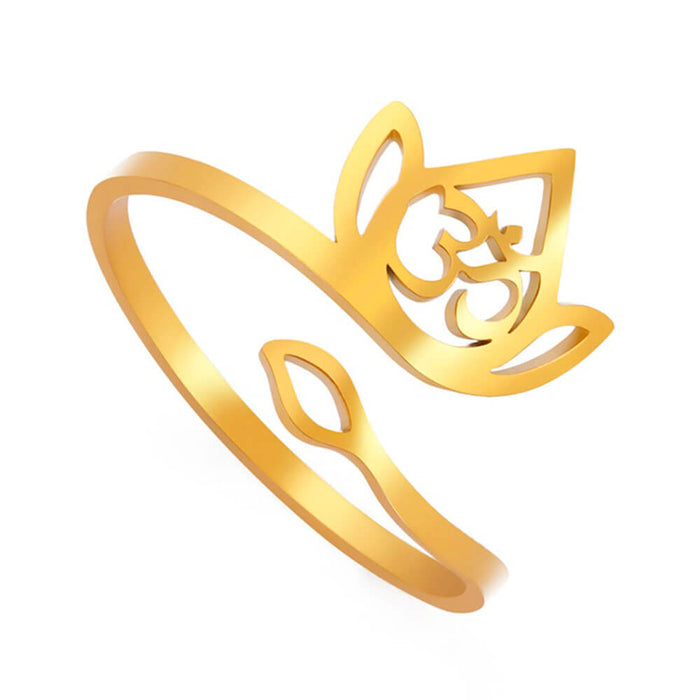Gold Lotus Flower Aum Adjustable Ring – Stainless Steel