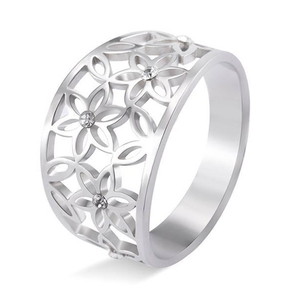 Silver Crystal Flower of Life Ring – Stainless Steel