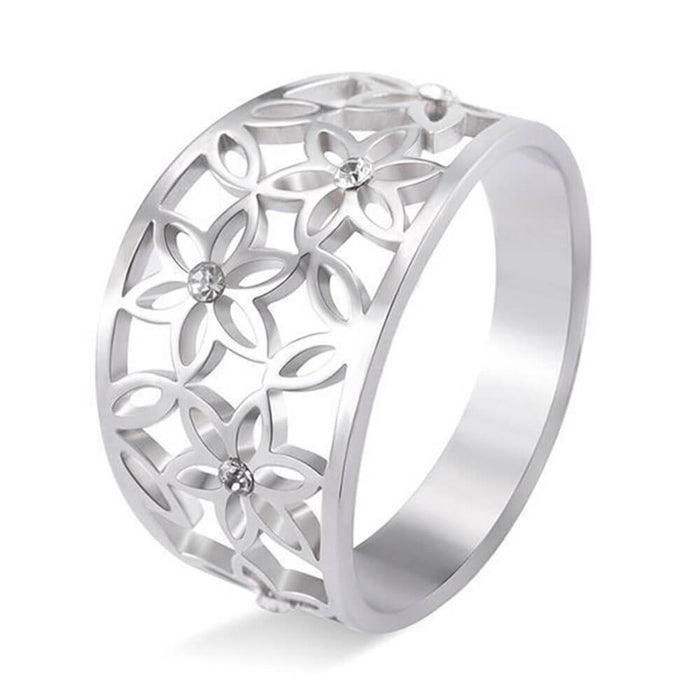 Silver Crystal Flower of Life Ring – Stainless Steel