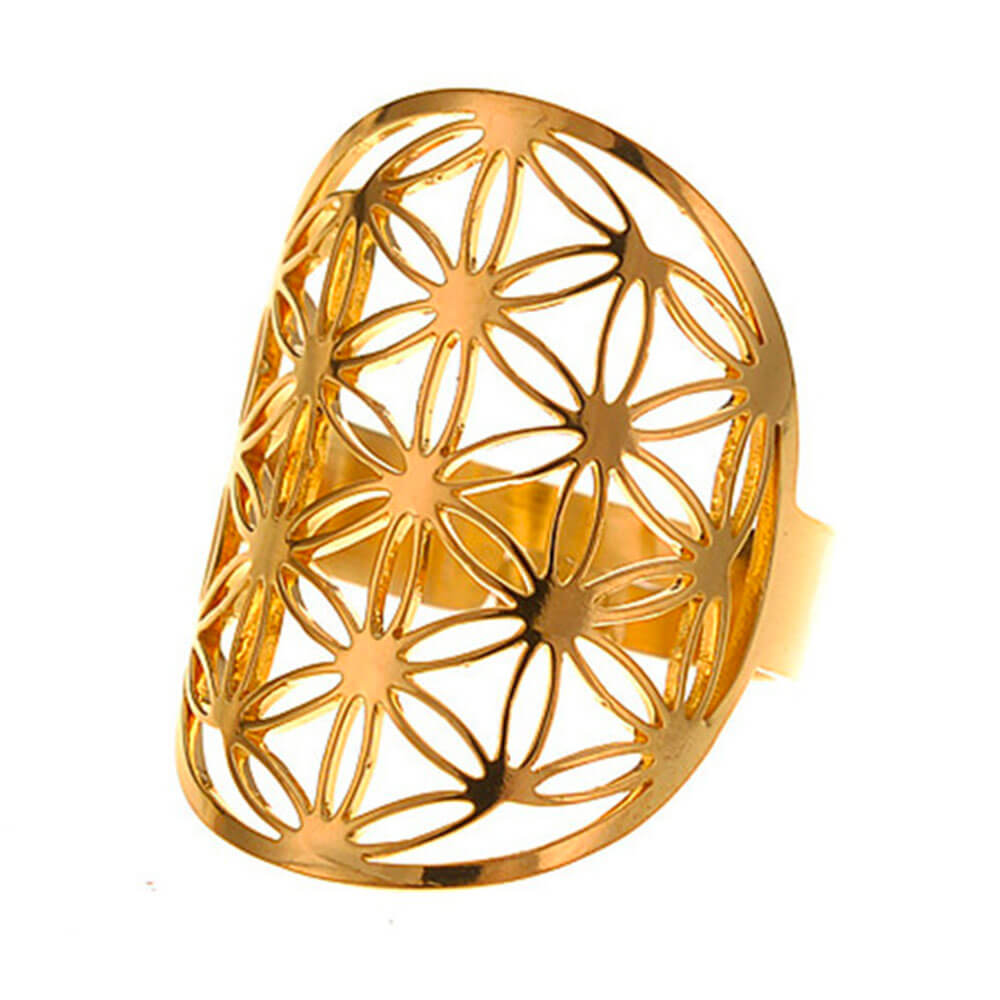 Gold Flower of Life Adjustable Ring – Stainless Steel