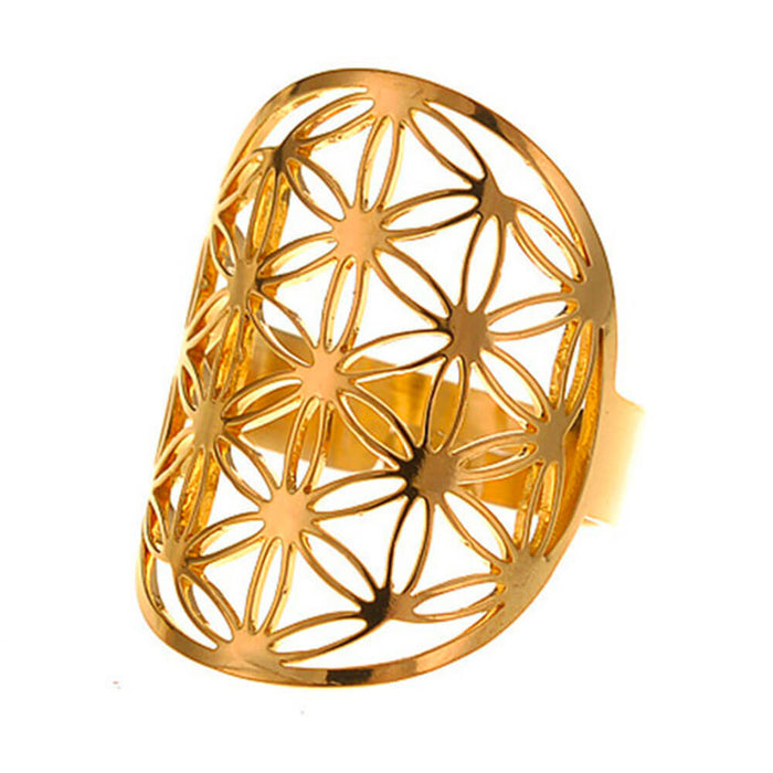 Gold Flower of Life Adjustable Ring – Stainless Steel