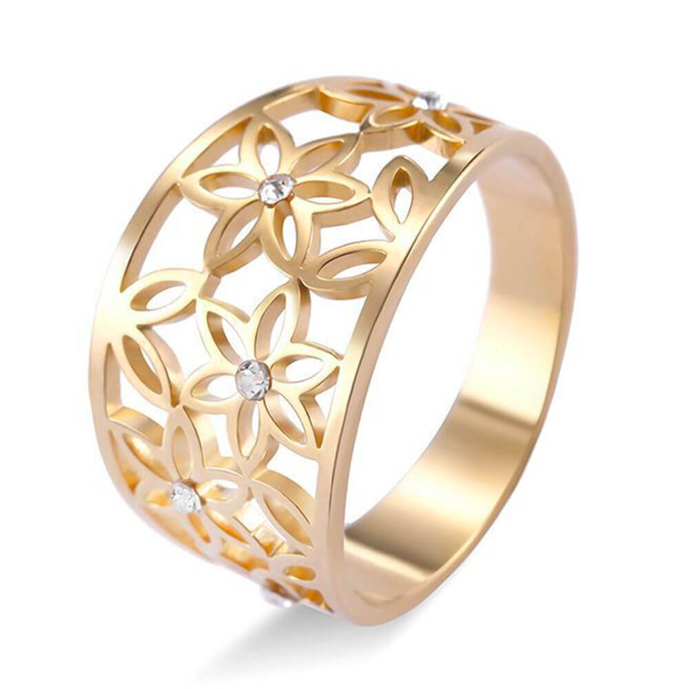 Gold Crystal Flower of Life Ring – Stainless Steel