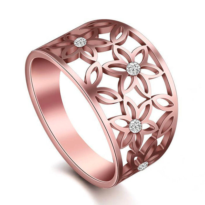 Rose Gold Crystal Flower of Life Ring – Stainless Steel