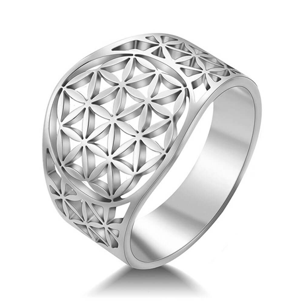 Silver Flower of Life Ring – Stainless Steel II