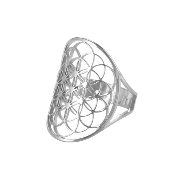 Silver Seed Flower of Life Ring