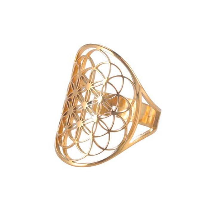 Gold Seed Flower of Life Ring