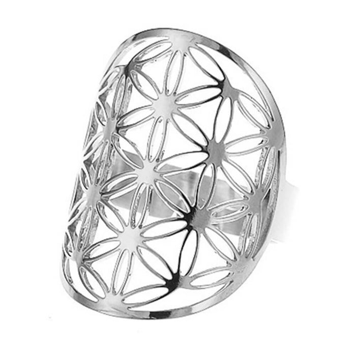 Silver Flower of Life Adjustable Ring – Stainless Steel