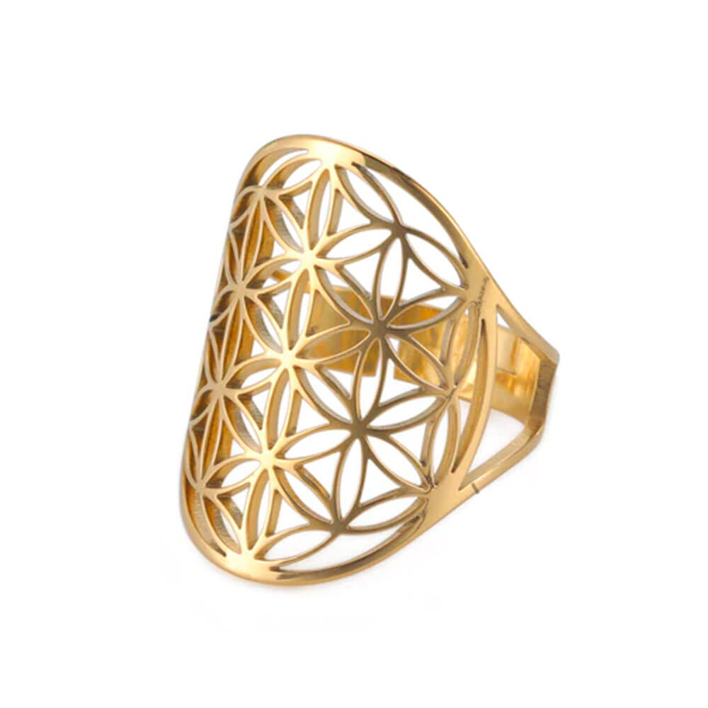 Gold Spiritual Flower of Life Ring