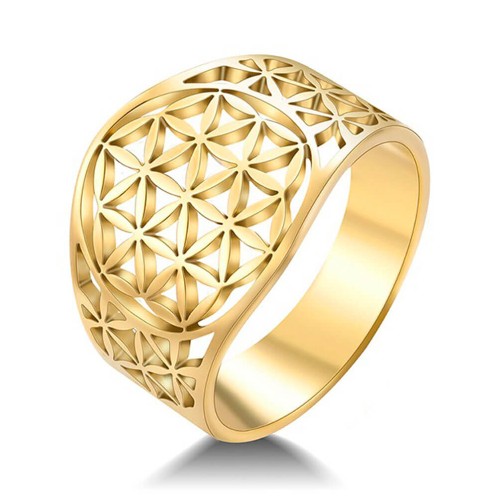 Gold Flower of Life Ring – Stainless Steel II