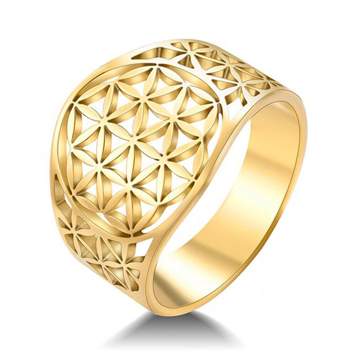 Gold Flower of Life Ring – Stainless Steel II