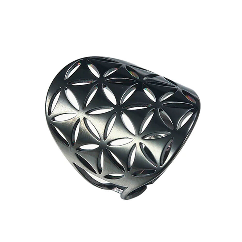 Black Flower of Life Ring – Stainless Steel