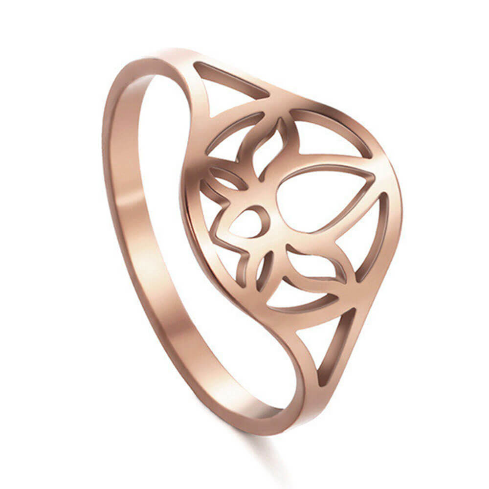 Rose Gold Lotus Flower Circle Ring – Stainless Steel