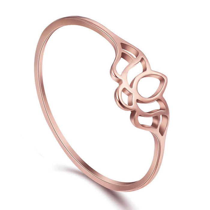 Rose Gold Lotus Flower Thin Ring – Stainless Steel