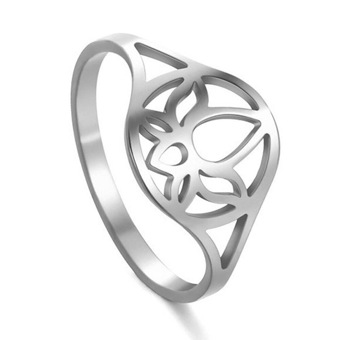 Silver Lotus Flower Circle Ring – Stainless Steel