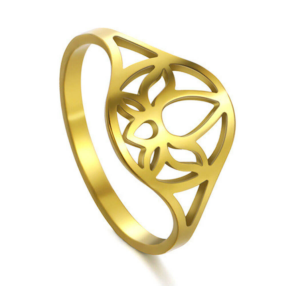 Gold Lotus Flower Circle Ring – Stainless Steel