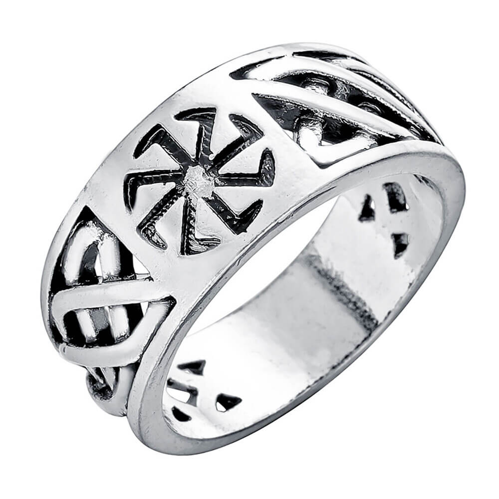 Silver Slavic Kolovrat Band Ring – Stainless Steel