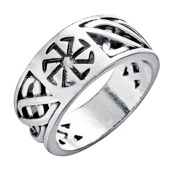 Silver Slavic Kolovrat Band Ring – Stainless Steel