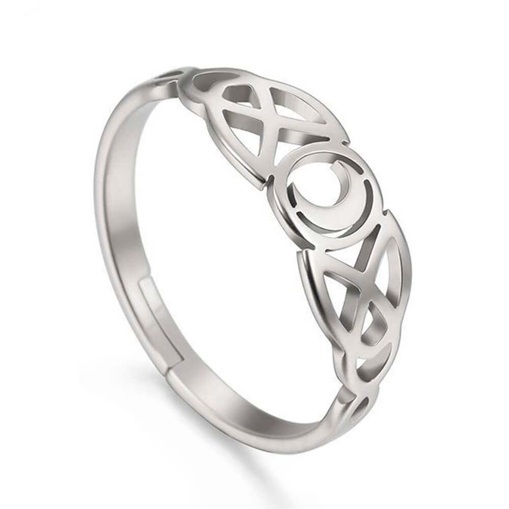 Silver Crescent Moon Adjustable Ring – Stainless Steel