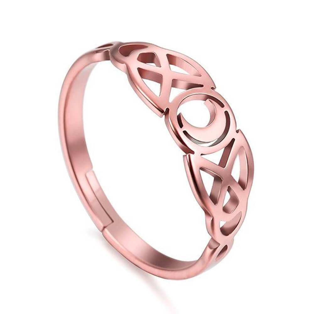 Rose Gold Crescent Moon Adjustable Ring – Stainless Steel