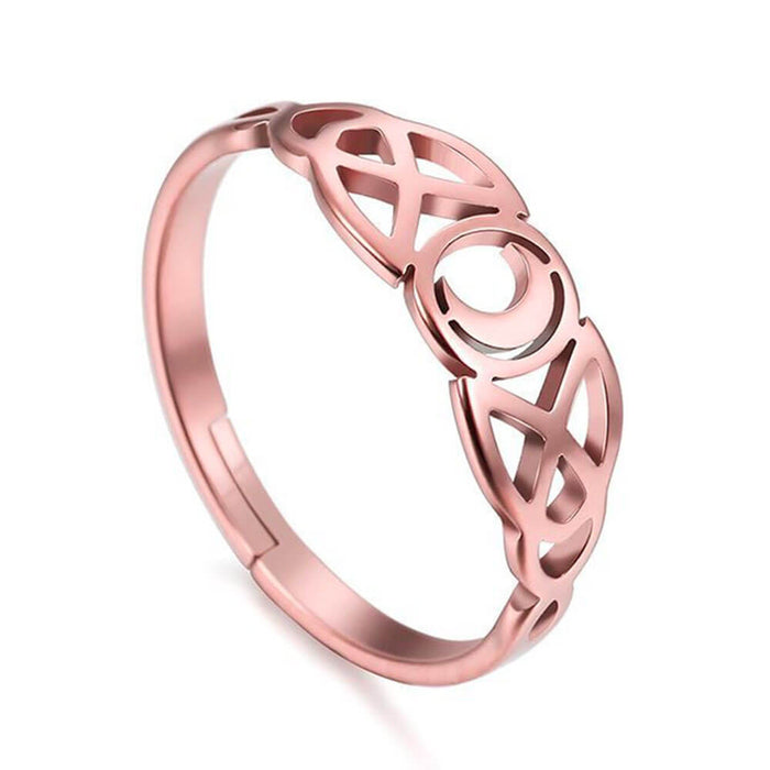 Rose Gold Crescent Moon Adjustable Ring – Stainless Steel