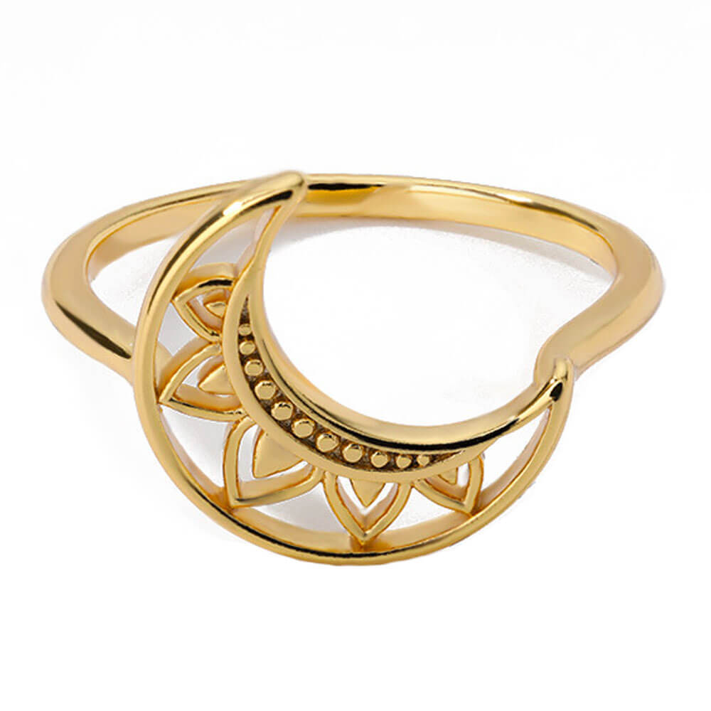 Gold Crescent Moon Band Ring – Stainless Steel