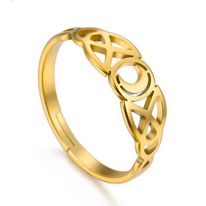Gold Crescent Moon Adjustable Ring – Stainless Steel
