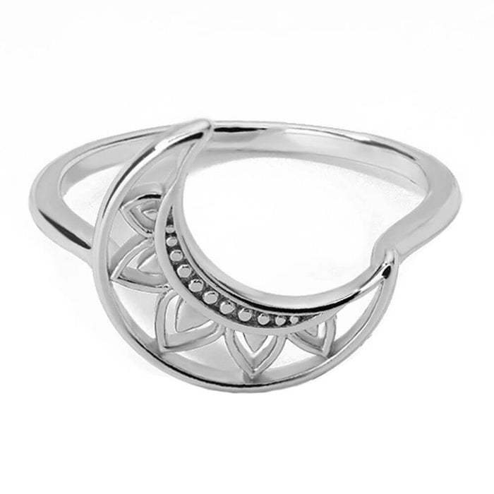 Silver Crescent Moon Band Ring – Stainless Steel