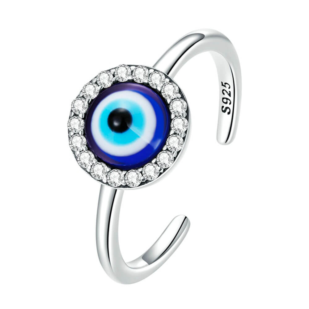 Silver Adjustable Greek Evil Eye Ring