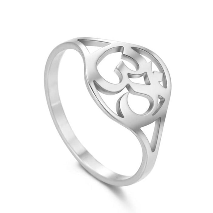 Silver Round Om Ring – Stainless Steel