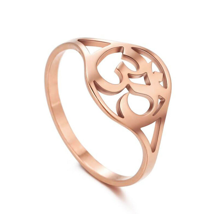Rose Gold Round Om Ring – Stainless Steel