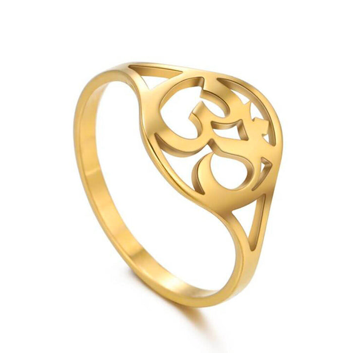 Gold Round Om Ring – Stainless Steel