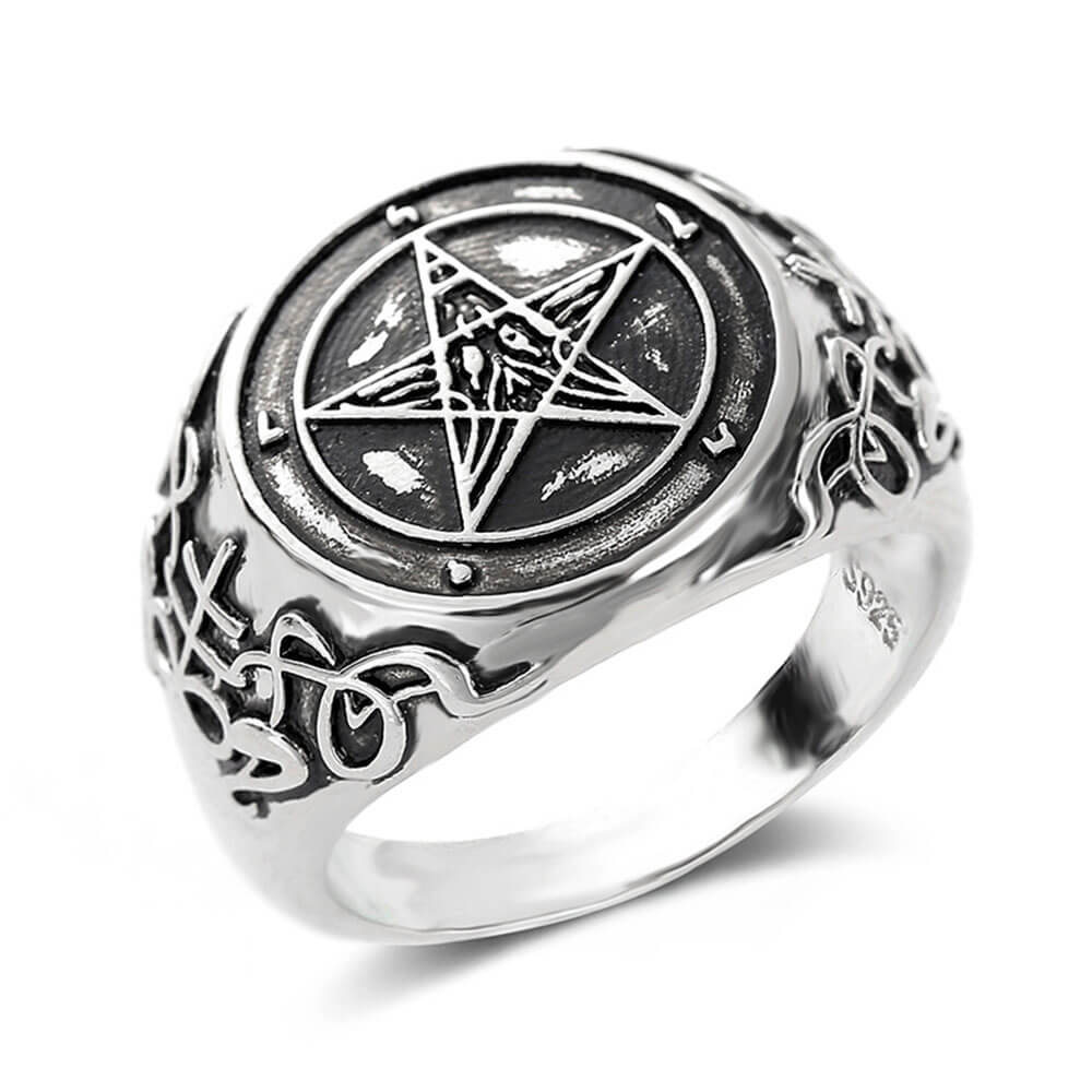 Men's Pentagram Pentacle Signet Ring