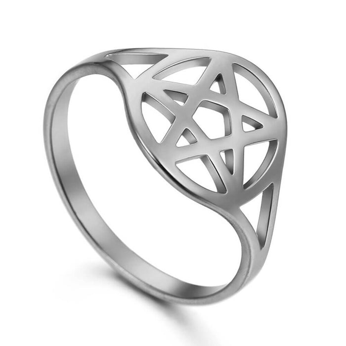 Silver Pentagram Pentacle Women's Ring – Stainless Steel
