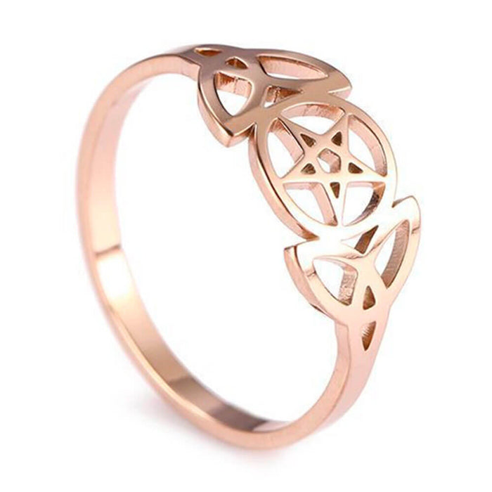 Rose Gold Pentagram Pentacle Triquetra Ring – Stainless Steel
