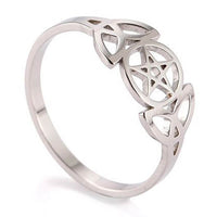 Silver Pentagram Pentacle Triquetra Ring – Stainless Steel